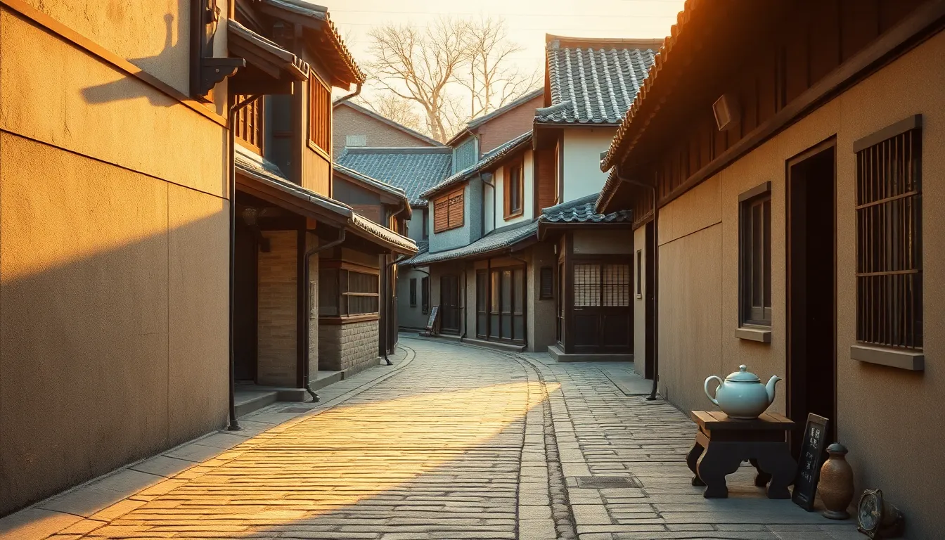 전주 한옥마을의 아름다운 골목길을 걷는 한복 입은 사람들