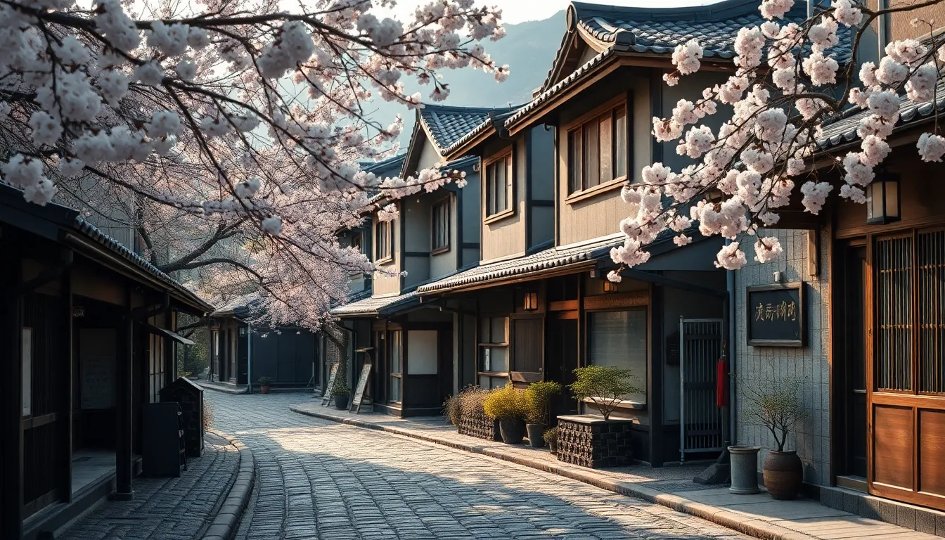 일본 소도시 구라시키 미관지구의 아름다운 운하 풍경